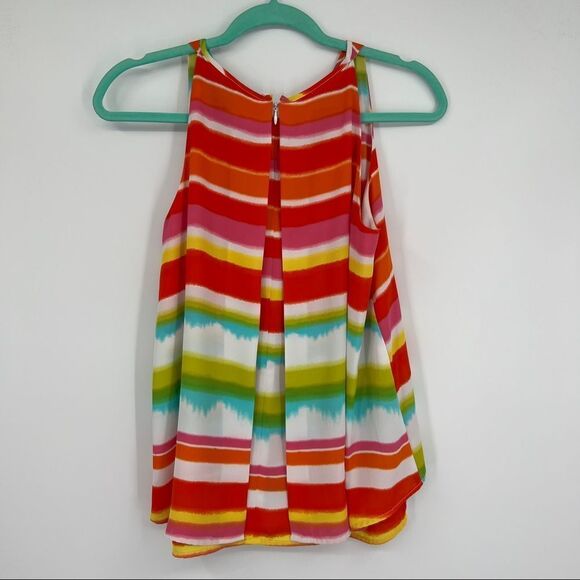 New Directions Striped Colorblock Pink Orange Back Slit Cape Sleeveless Tank Top - Picture 4 of 10